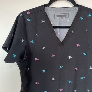 Black Patterned Scrub Top